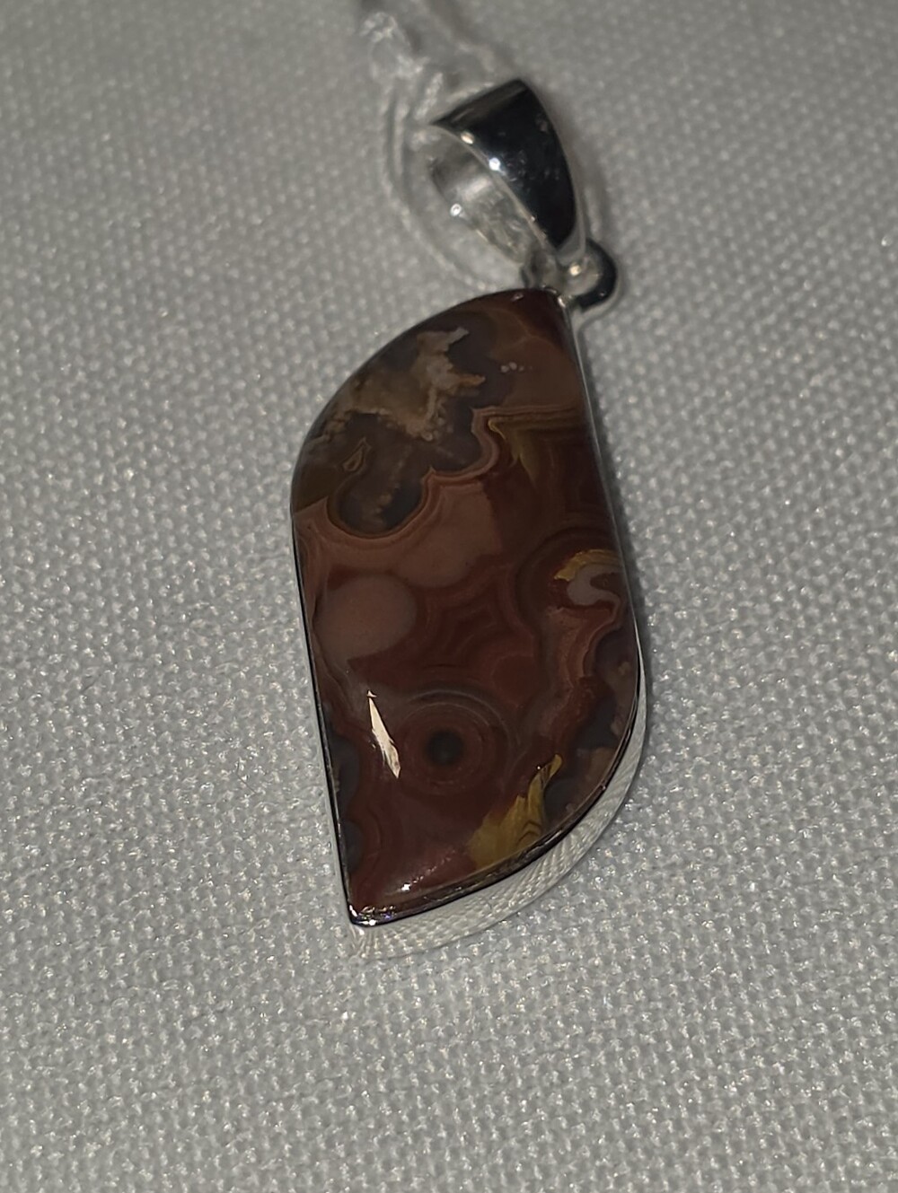 Sterling Silver 925 Crazy Lace Agate Pendant - Natural Multi- Colored Stone.